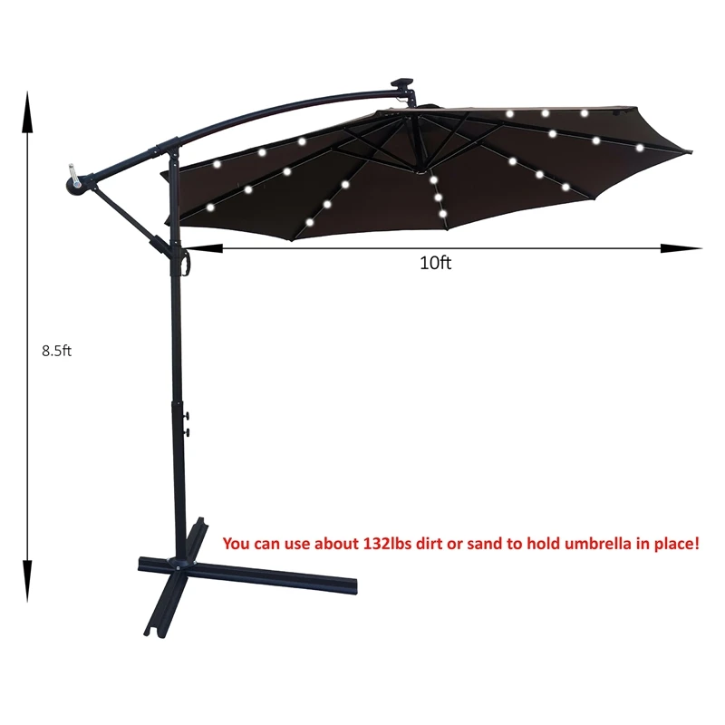 

10Ft Outdoor Patio Umbrella Solar Powered LED Lighted Sun Shade Market Waterproof 8 Ribs Umbrella For Garden Swimming Pool