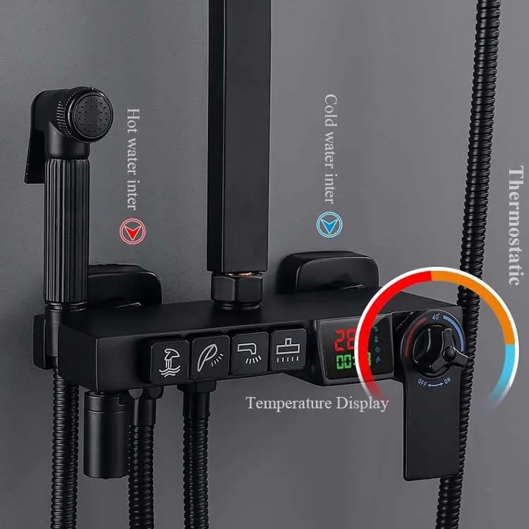Черная Цифровая Душевая система для ванной комнаты низкая цена термостатический