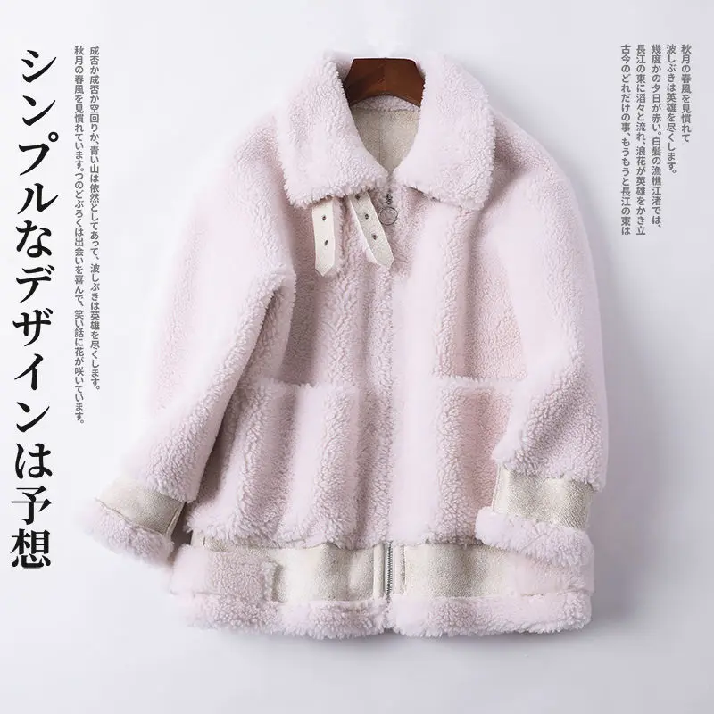 Women 2023 Winter New Real Fur Coat Female Genuine Sheep Shearing Jacket Lady Natural Loose Granular Sheep Short Outerwear C130