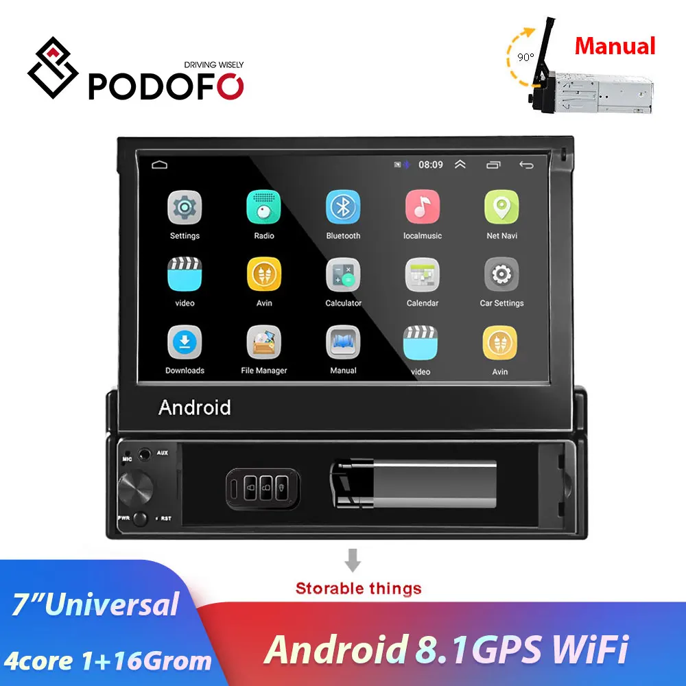 Podofo 1din 7 &quotAndroid 8 1 сенсорный экран автомобильный Радио мультимедийный плеер GPS Nav
