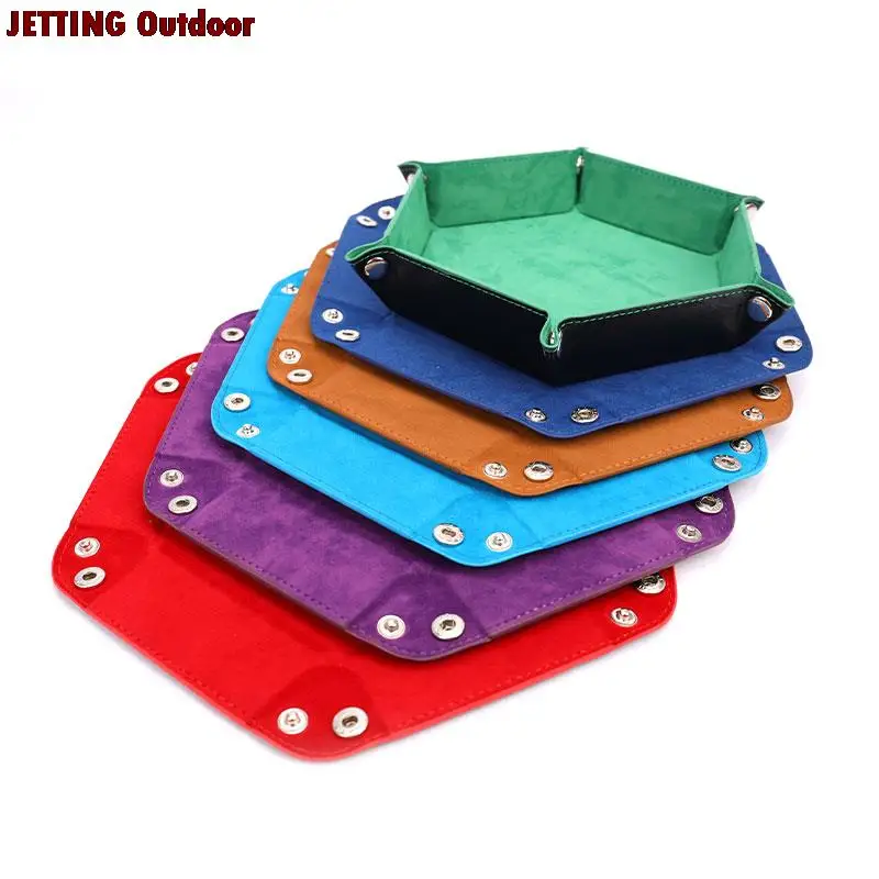 

24cm PU Foldable Dice Tray Box Leather Folding Hexagon Coin Square Tray Dice Game