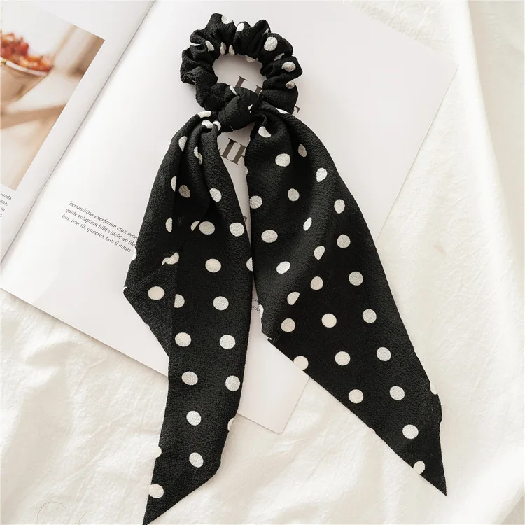 New Fashion Sweet Scrunchie Women Ribbon Elastic Hair Bands Print Dots Bow Scarf Hair Rubber Ropes Girls Hair Accessories