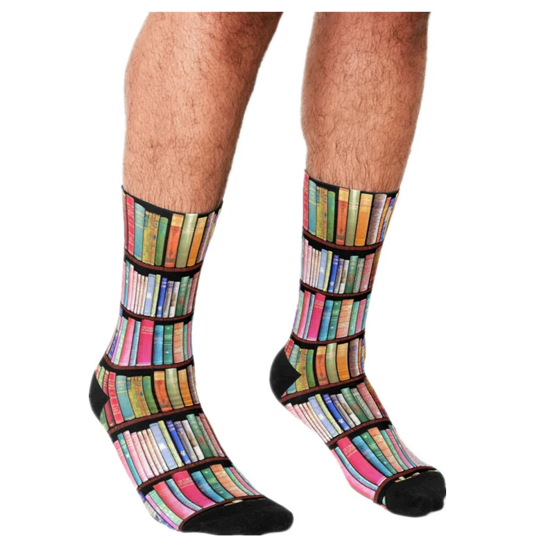 

2021 Funny Men's socks Bookworm Antique books Pattern Printed hip hop Men Happy Socks cute boys street style Crazy Socks for men