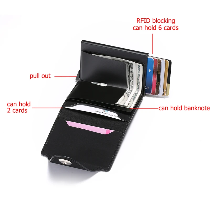 BYCOBECY RFID бизнес-держатель для карт с застежкой для мужчин и женщин, кошелек для ID карт из искусственной кожи, всплывающий клатч, высококачественный чехол