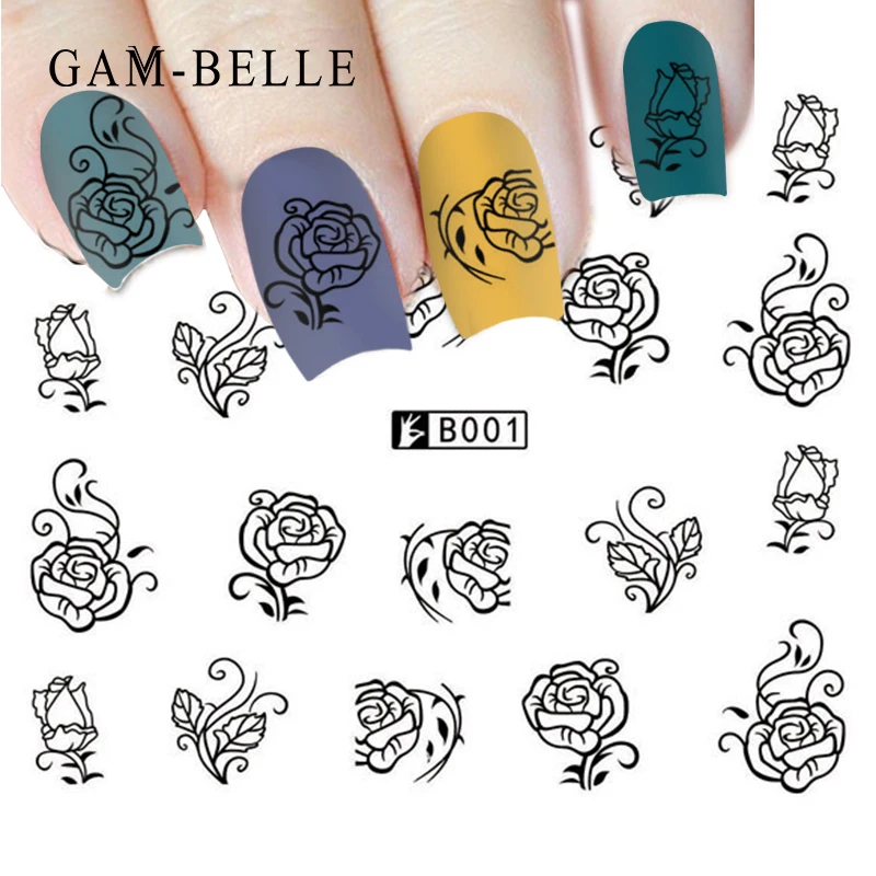 1 лист с розой/бантом/полоской GAM BELLE 3D наклейка наклейки для дизайна ногтей DIY