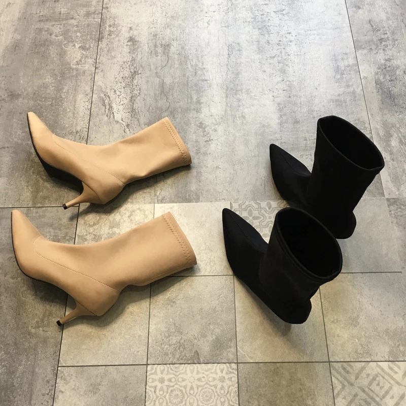 Bootee/ г.; женские сапоги; чулки; Брендовая женская обувь; ботинки на шнуровке; дамские носки; модные резиновые сапоги на высоком каблуке с острым носком; сезон осень-зима