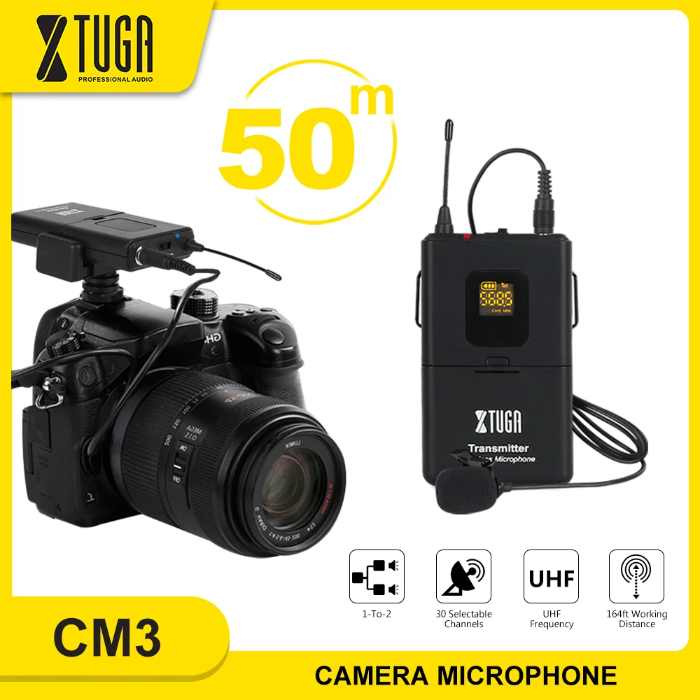 

XTUGA Wireless Lavalier Microphone Professional UHF Camera Microphone with 30 Selectable Channels for SLR Camera,DV,Camcorder