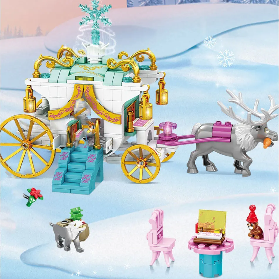 

309pcs Romantic Ice Snow Princess Carriage Building Blocks Friend Girl Figures Bricks Educational Toy For Children
