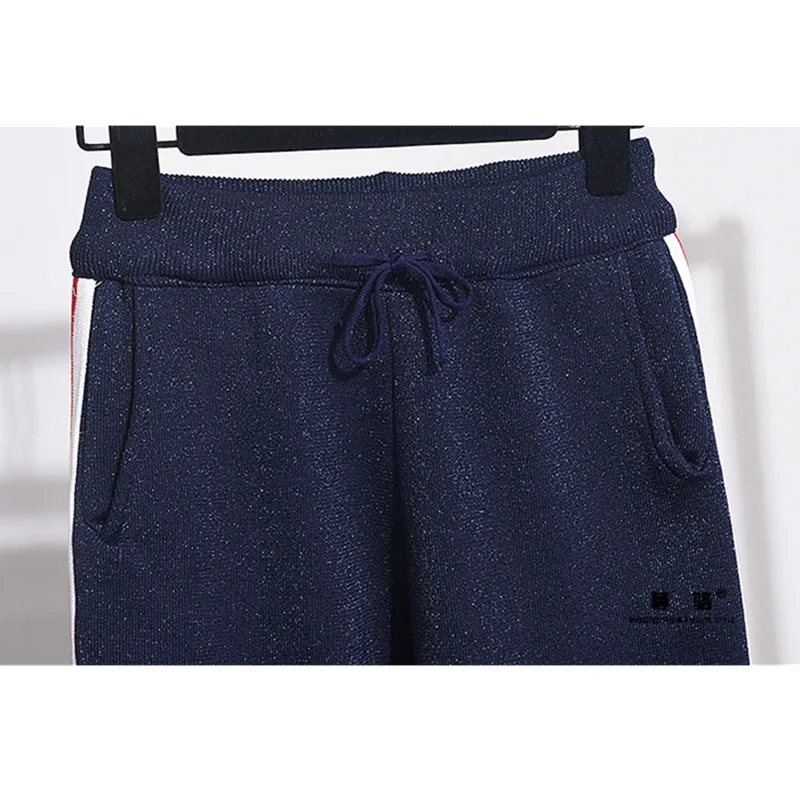 Fashion Turtleneck Sports Knitting Tracksuit Set Women Casual Loose Bright Wire Knitted Cardigan Long Pants Two Piece Female |
