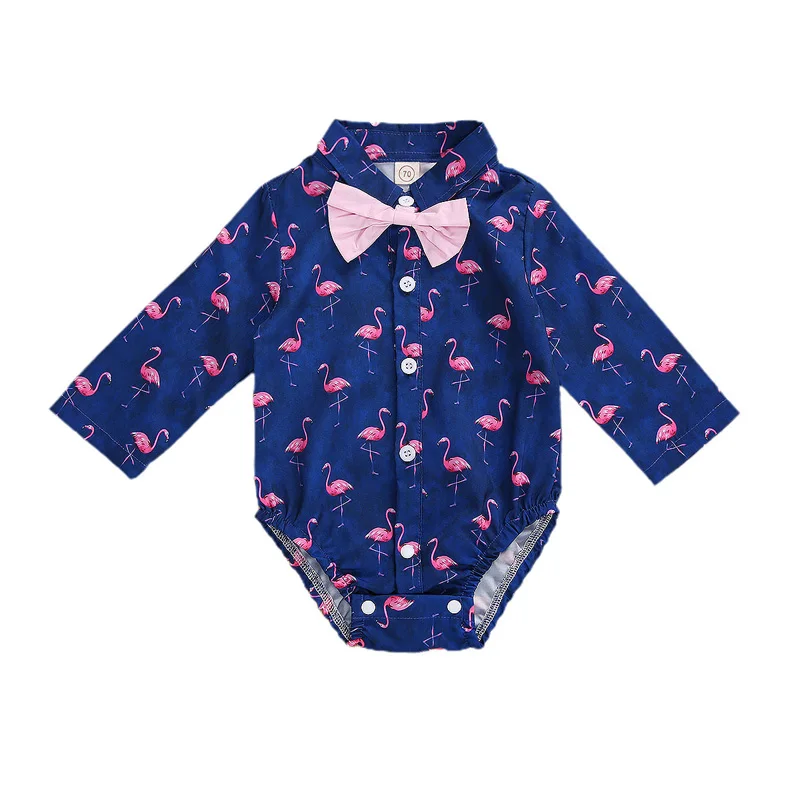 

Детский комбинезон Pudcoco, с бантом, с мультяшным принтом, длинным рукавом, отложным воротником, однобортный боди на пуговицах