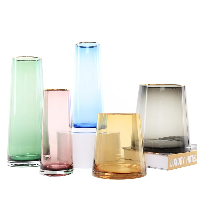 Прозрачная стеклянная ваза в скандинавском стиле большая декоративная для