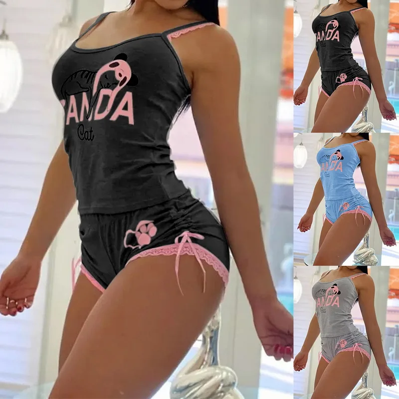 

Sexy Summer Pajamas Sleepwear for Women Sleeveless Spaghetti Strap Summer Pyjamas 2pcs Cami Top Shorts Pajamas Sets Nightwear