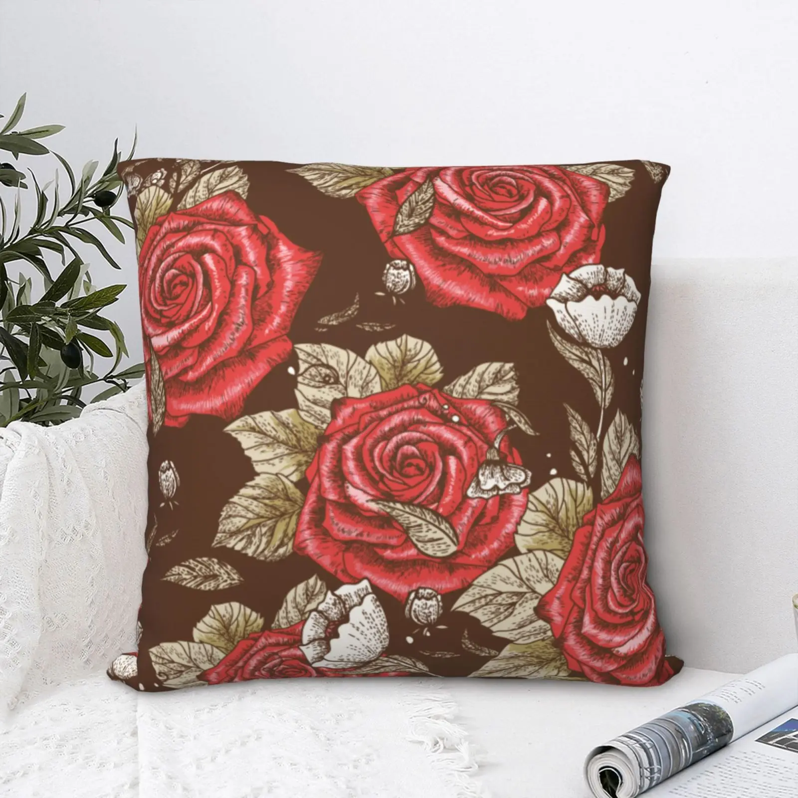 

Rose Design Printing Pillow Case, Modern, Novel, Living Room Bedroom Sofa Car Decorative Pillow Case