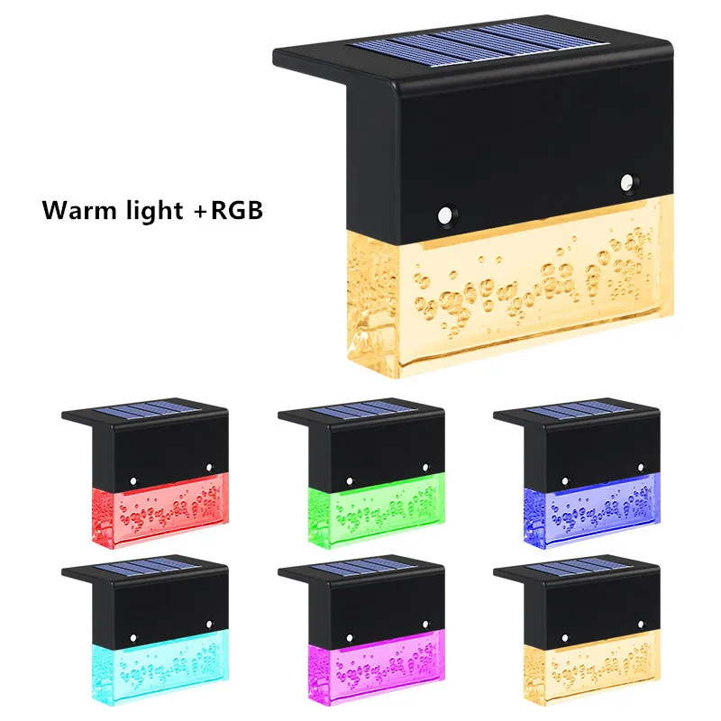 

New Led Solar Stair Lamp Waterproof Outdoor Garden Pathway Yard Patio Stairs Steps Fence Deck Lamps RGB Warm Solar Night Light