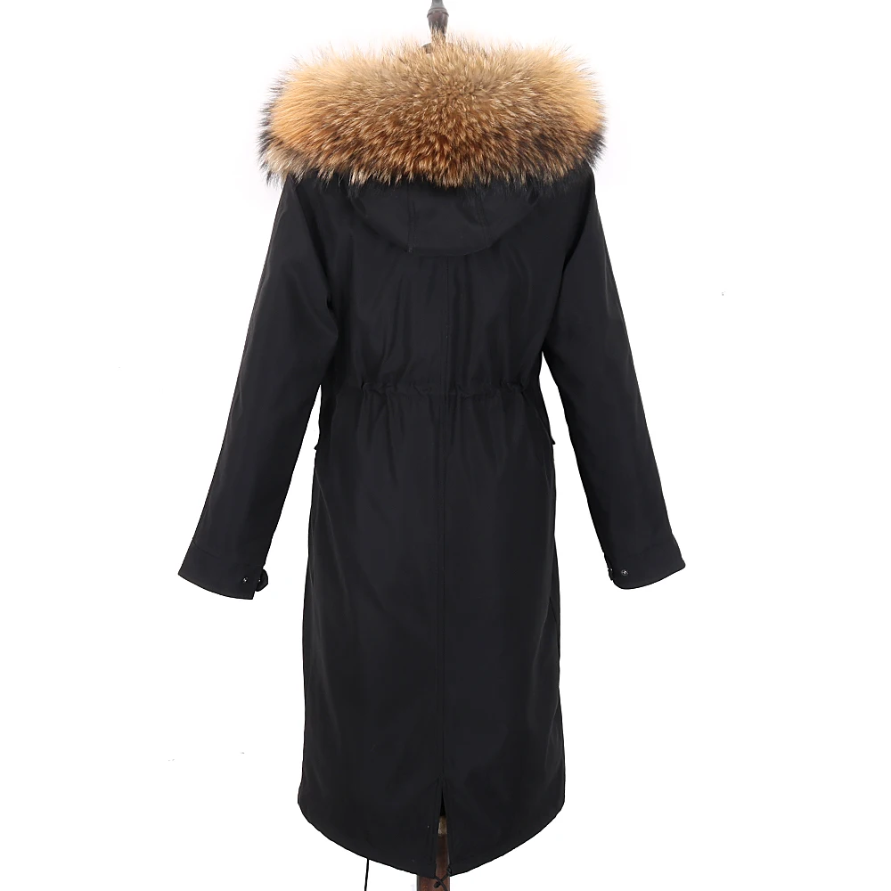 

7XL Women Winter Coat X-long Waterproof Jacket Real Rex Rabbit Fur Liner Natural Raccoon Fur Collar Hooded Woman Streetwear