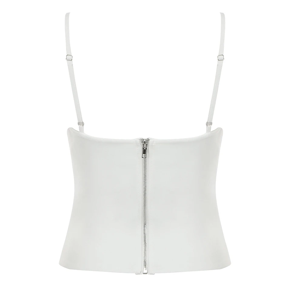 

Ailigou 2021 Summer Women's Bandage Sexy Lace White Deep V Neck Sleeveless Halter Elegant Party Sling Club Night Wear Crop Top