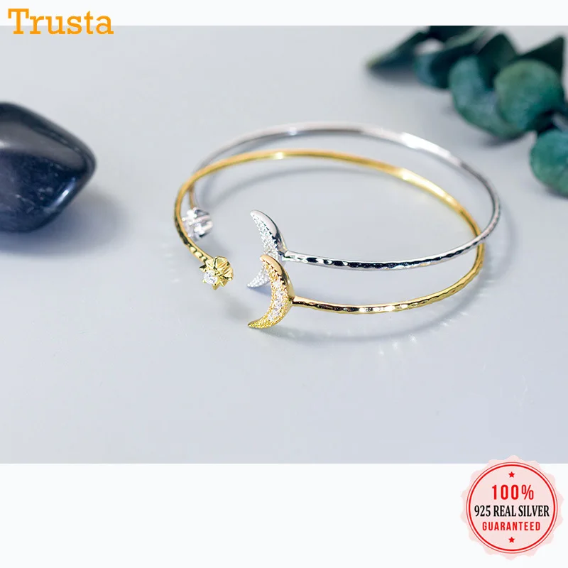Trusta, новинка,, 925 пробы, серебряный браслет, ювелирное изделие, 9,1 г, материал, цельное серебро, простой открытый Браслет-манжета, подарок для девочек, DS1504