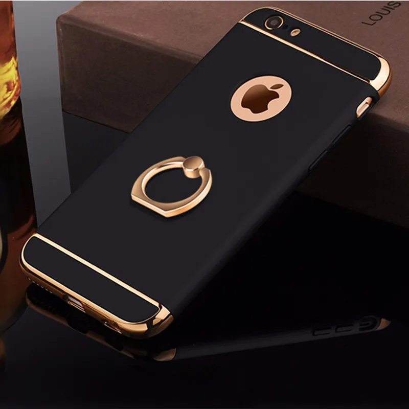 Роскошный чехол с 3D алюминиевым кольцом-подставкой для iPhone 7, 6, 6S Plus, съемный чехол для телефона с полной защитой 360, чехол для iPhone 5, S, 5S, SE