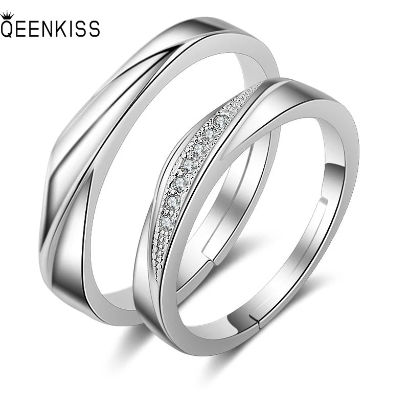 

QEENKISS RG6246 2022 Fine Jewelry Wholesale Fashion Couples Birthday Wedding Gift Round AAA Zircon 925 Sterling Silver Open Ring
