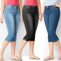 4xl plus size jeans women 2021 capri pants summer breeches denim shorts calf length pant female skinny mid waist black white