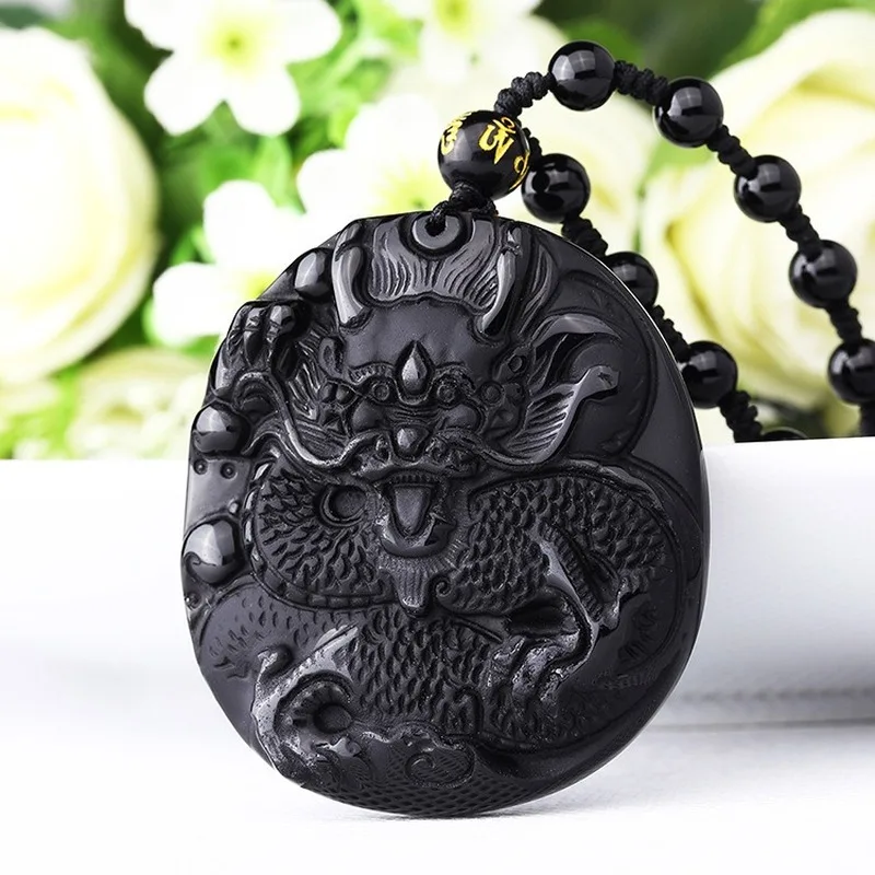 

Natural Black Obsidian Dragon Pendant Fashion New Boutique Jewelry Men's and Women's Necklaces for Good Luck and Peace