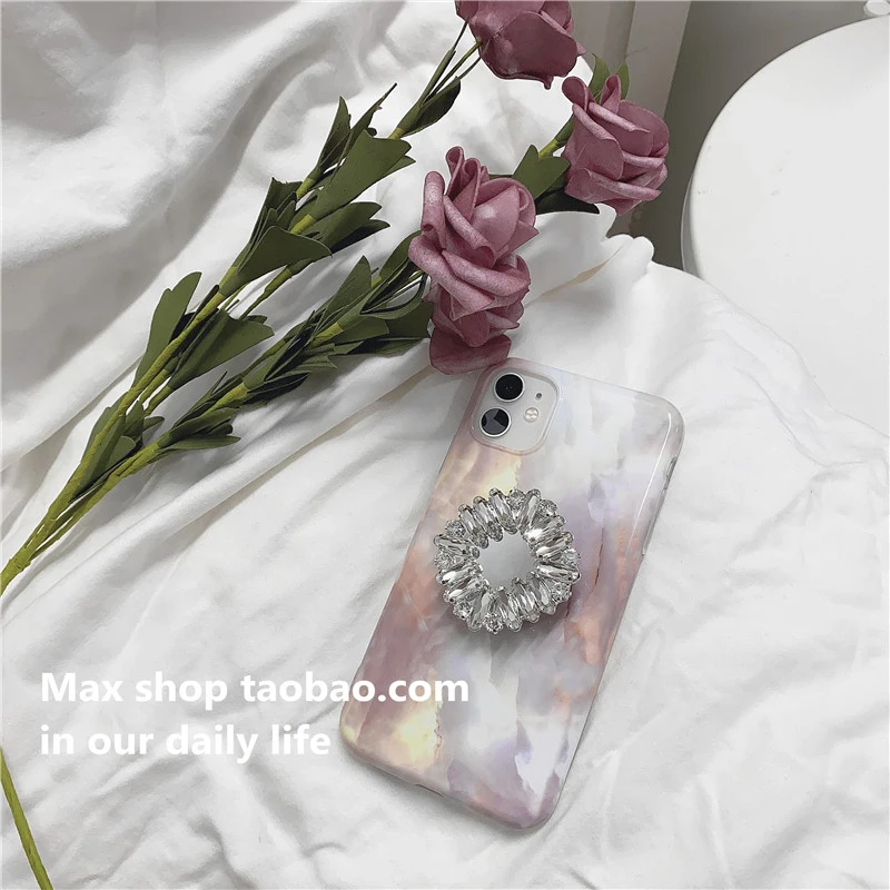 Korea Popular Diamond bling marble holder stand Soft silicon phone case for iphone 7 8 Plus X XS XR MAX 11 Pro 12 Mirror cover | Мобильные
