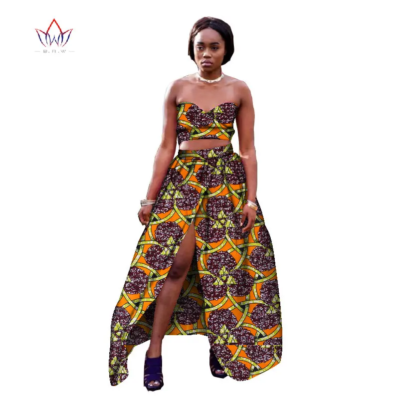 2017 BRW Private Custom African Dress Bazin Riche Women Suit Strapless Tops and Long Print Skirt Large Size M-6XL WY1448 | Тематическая