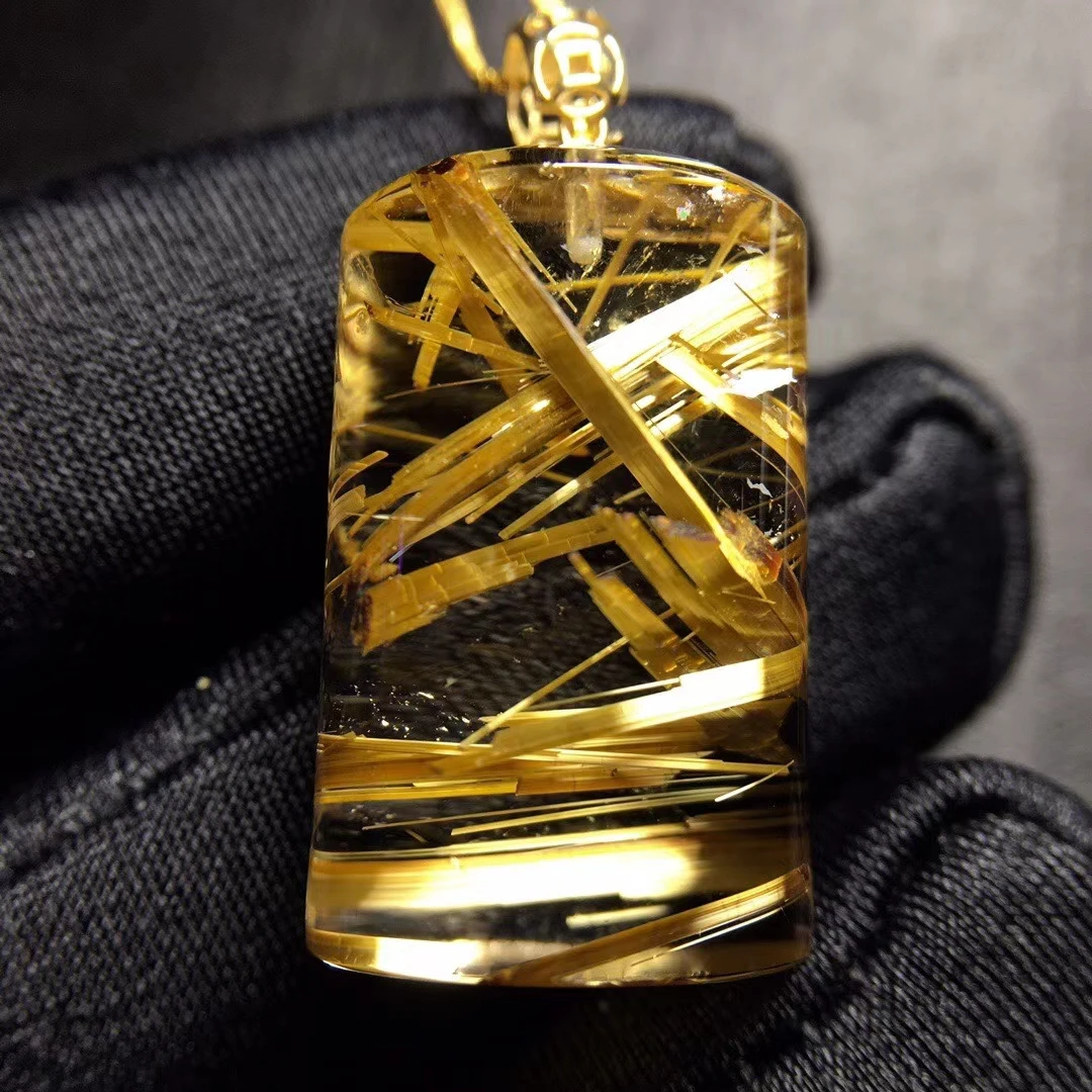 

Brazil Natural Gold Rutilated Quartz Barrel Pendant Wealthy 24.2*15*12.3mm Women Men Jewelry Genuine AAAAAA