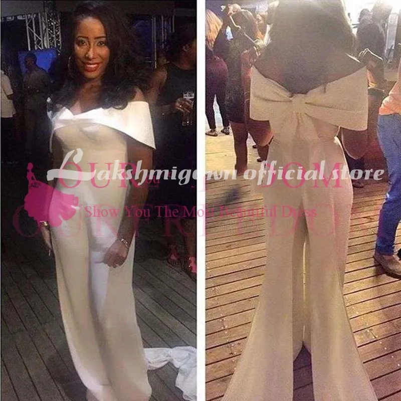 Белый комбинезон с открытыми плечами свадебные платья в пол платье горничной Honor