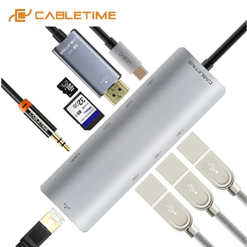 Кабельный концентратор USB C HDMI 3 5 мм адаптер 9 в 1 Type 0 SDTF кардридер Ethernet для Macbook Huaiwei