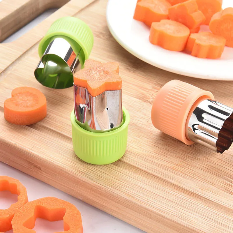 1/2Pcs Stainless Steel Cutters Kitchen Gadgets Cook Tools Fruit Cutting Die Plastic Handle Star Heart Shape Vegetables Cutter