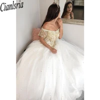 gold embroidered beaded white quinceanera dresses boho off the shoulder tulle ball prom robes gowns de soir%c3%a9e sweet 16 dress 15