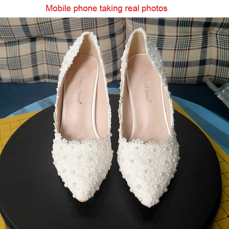 Белые свадебные туфли на каблуке женские бальные каблуках 5 см большие размеры 34