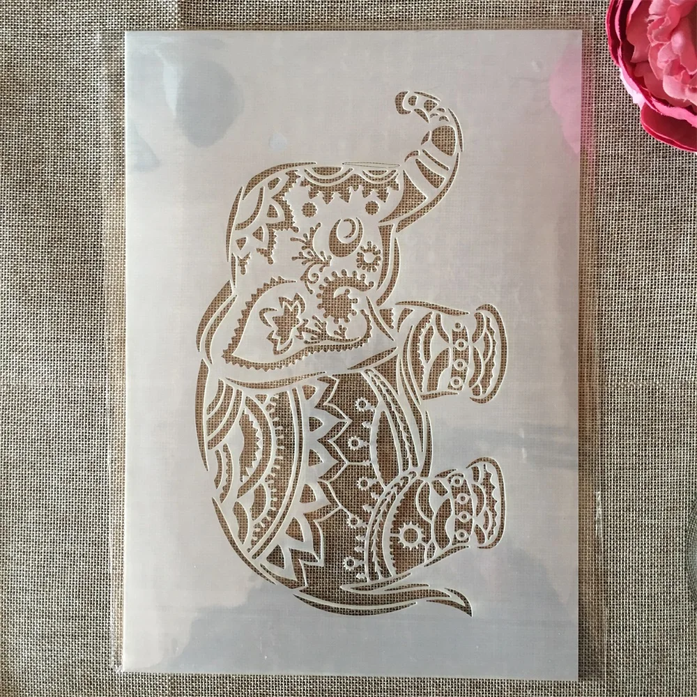 A4 29cm Mandala Little Elephant DIY Layering Stencils Painting Scrapbook Coloring Embossing Album Decorative Template