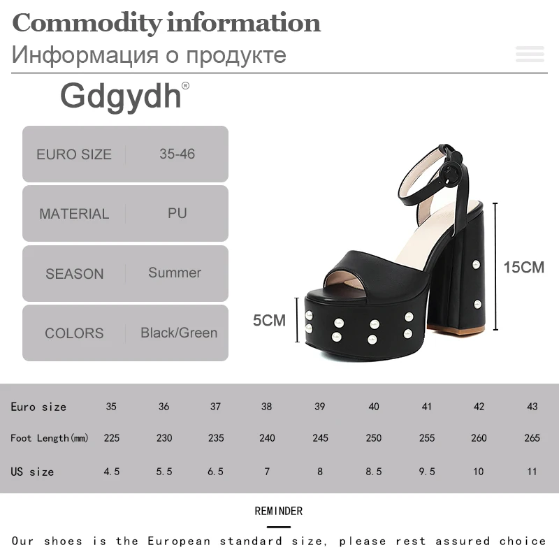 

Gdgydh Gothic Style Black Block Heel Thick Platform Sandals Women Sexy Pearl Peep Toe Footwear Women Heels With Ankle Strap