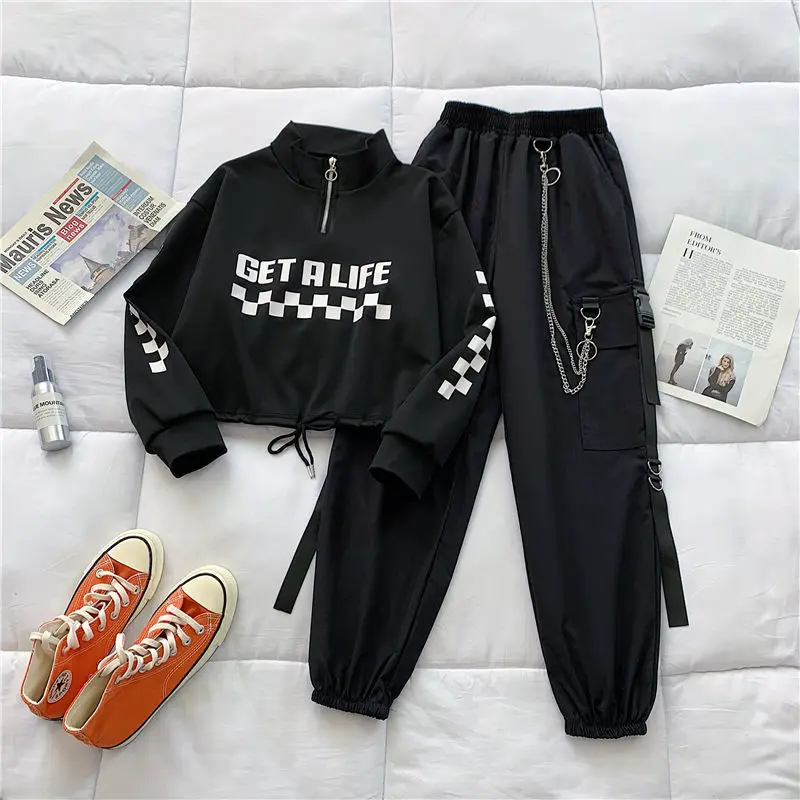 

Outfits overalls spring and autumn new Joker long sleeve jacket loose high waist Harlan pants two-piece set