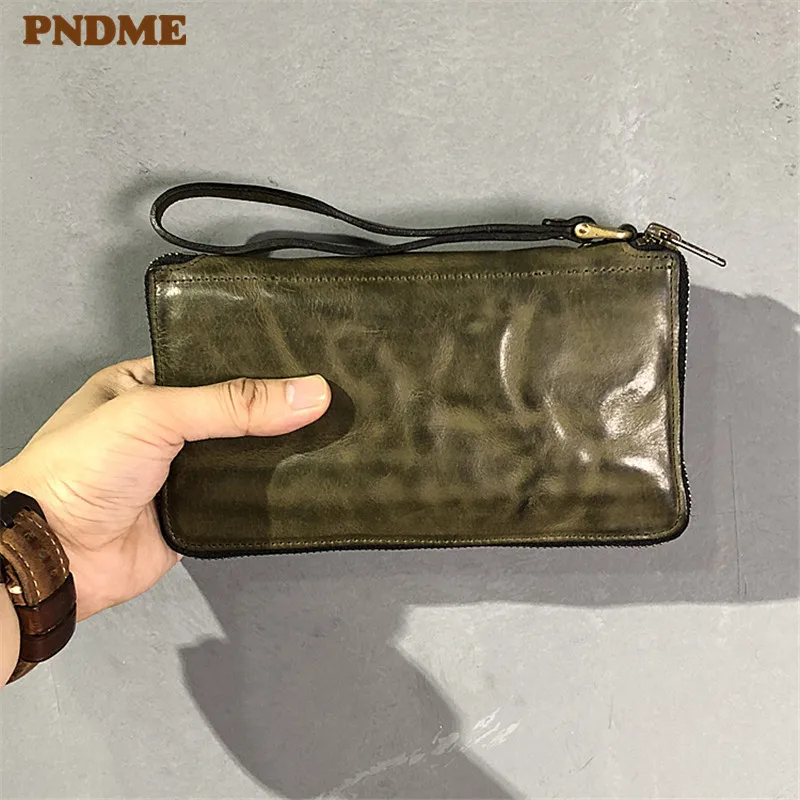 Fashion vintage genuine leather men's wallet trendy casual natural first layer cowhide women's multi-card holder phone purse
