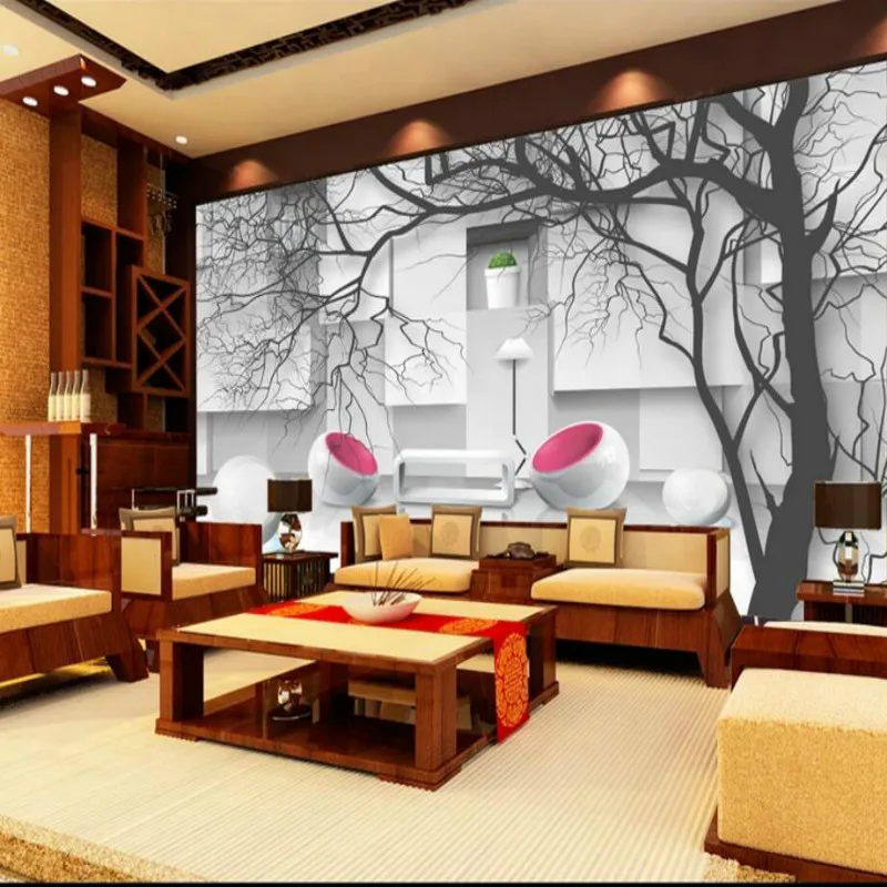 Пользовательские Черно белые 3D обои с геометрическим фоном для гостиной