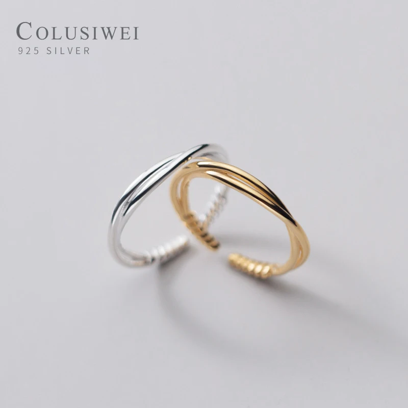 

Colusiwei Authetic 925 Sterling Silver Simple Geometric Double Line Opening Rings for Women Adjustable Twist Rings Fine Jewelry