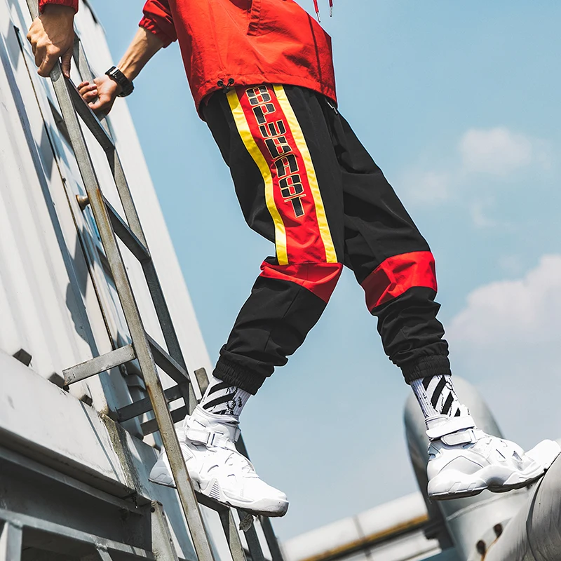 Модные уличные брюки карго мужские лоскутные для бега из полиэстера весенне