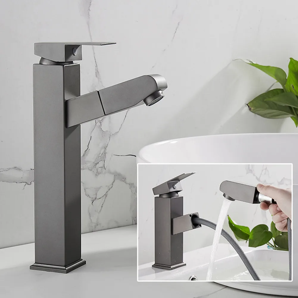

Gray Paint Pull Out Kitchen Mixer Tap Bathroom Sink Sprayer Single Lever Faucet Sink Sprayer Single Lever Faucet Retractable