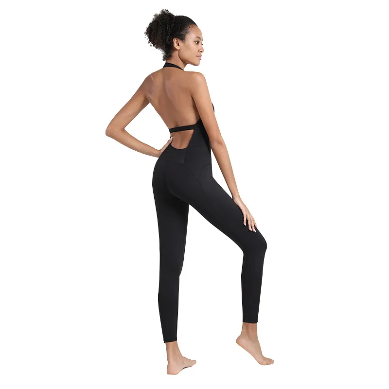 

New One-Piece Workout Exercise Outfit Women's Aerial Yoga Clothes Skinny Slimming Halter Beauty Back Jumpsuit