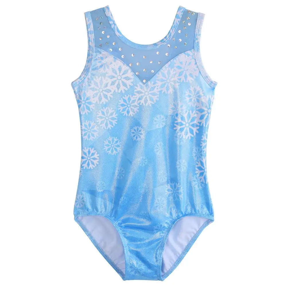 BAOHULU Sleeveless Ballet Leotards for Girls Blue Color Snowflake Print Gymnastics Clothe Kids Practice Dance-Costume | Тематическая