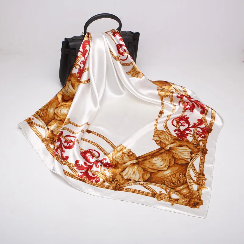 Новинка женский шелковый шарф 90 см модная цветная Бандана с золотым и розовым