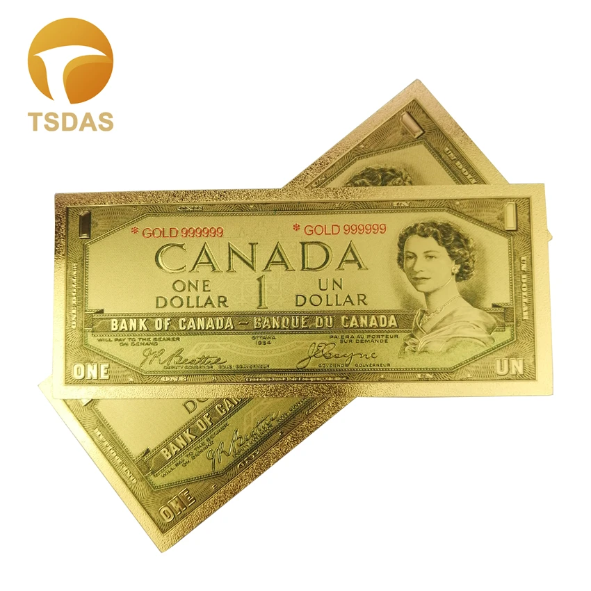 100 шт./лот цветные канадские банкноты 1 доллар золотые 24k позолоченные для