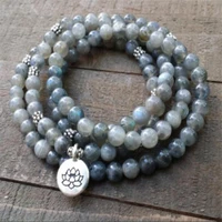 6mm spectrolite mala bracelet 108 beads gemstone lotus pendant pray spirituality handmade tassel unisex healing meditation lucky