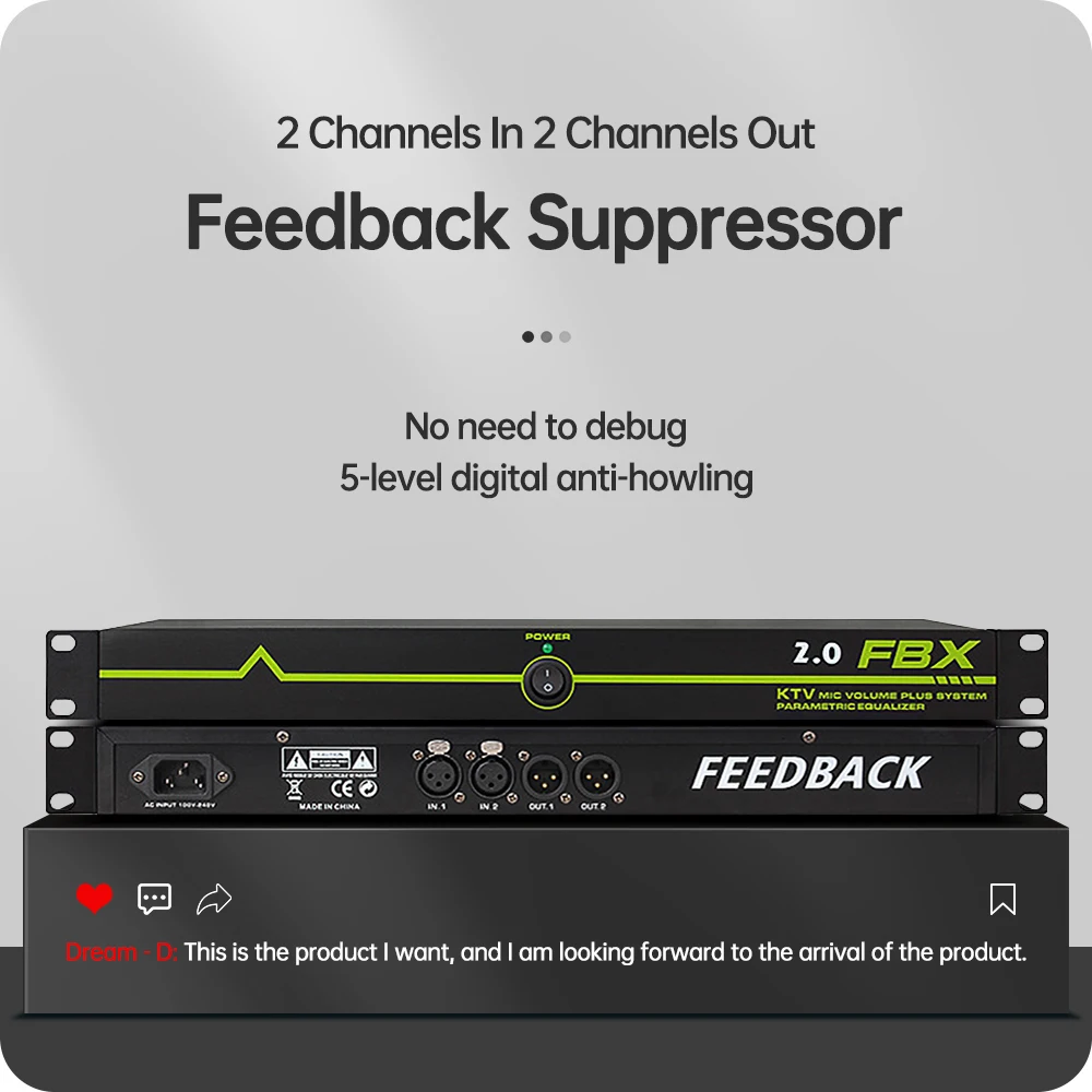 

Professional Feedback Suppressor 2 in 2 out performance stage conference automatic anti-howling KTV microphone frequency shifter
