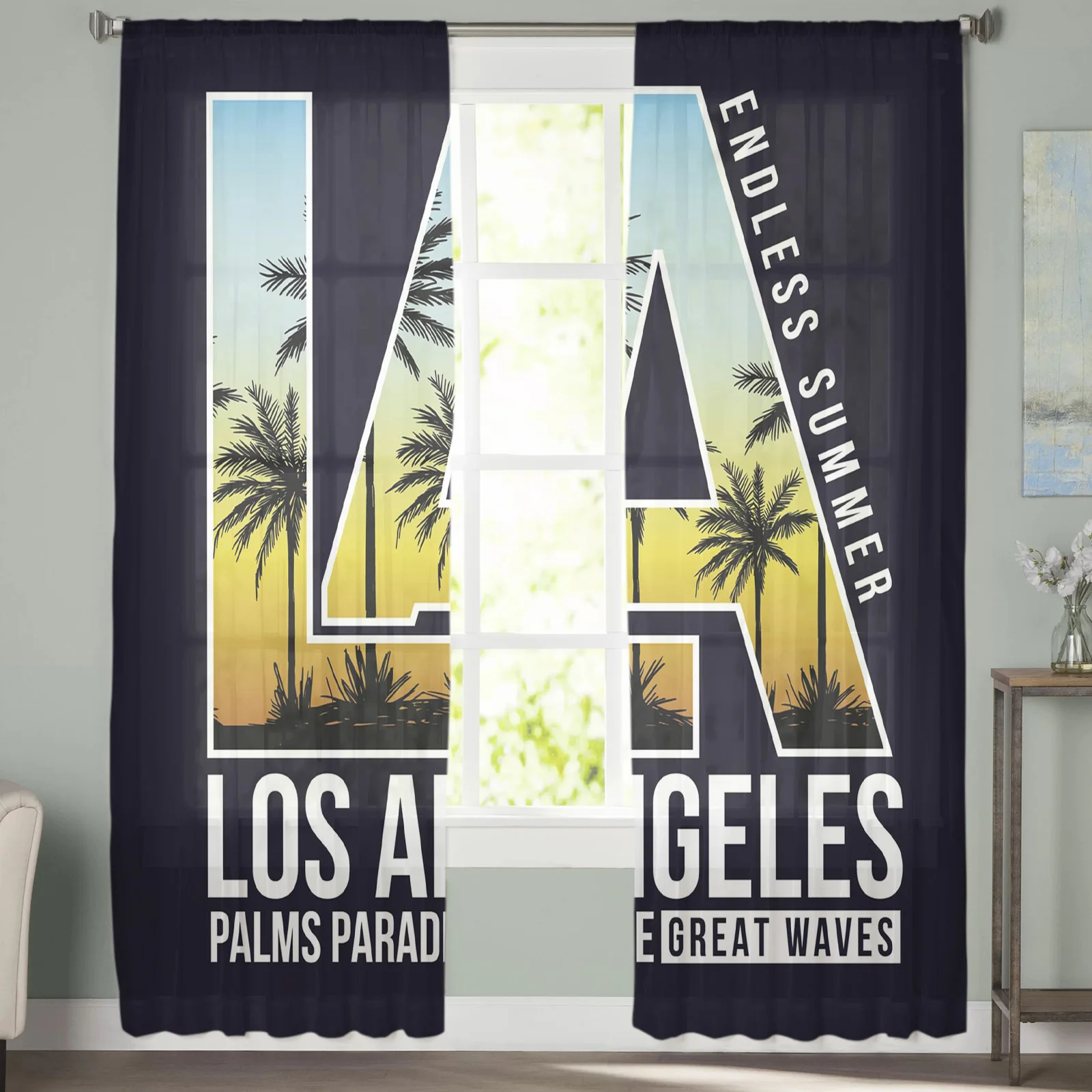 Роскошный бежевый тюль с Шторы s Лос-Анджелеса Винтаж пляжные Гостиная Кухня