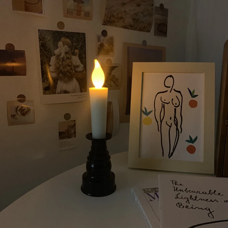 

INS Style Simple Nostalgic Desktop Table Lamp Mini Bedside Lamp Night Light LED Simulation Candle Light Ornament Decoration