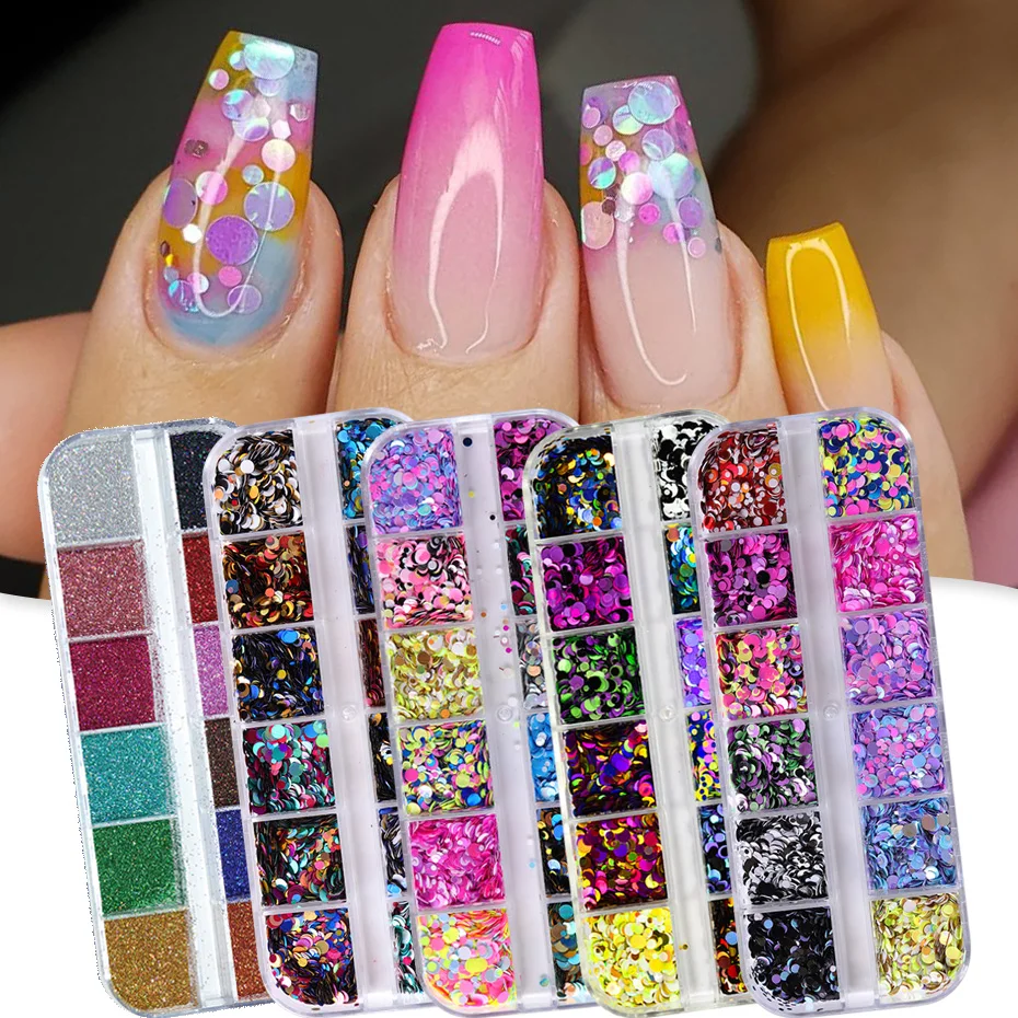 1 коробка круглые Блестки для ногтей Цветные 3D Круги Дизайн блестящая